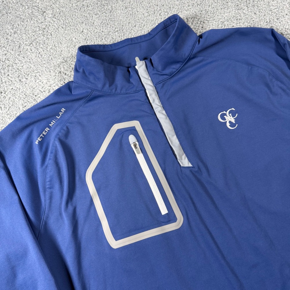 Peter Millar Forge Performance Pullover Mens Large Blue Chest Pocket Golf Logo